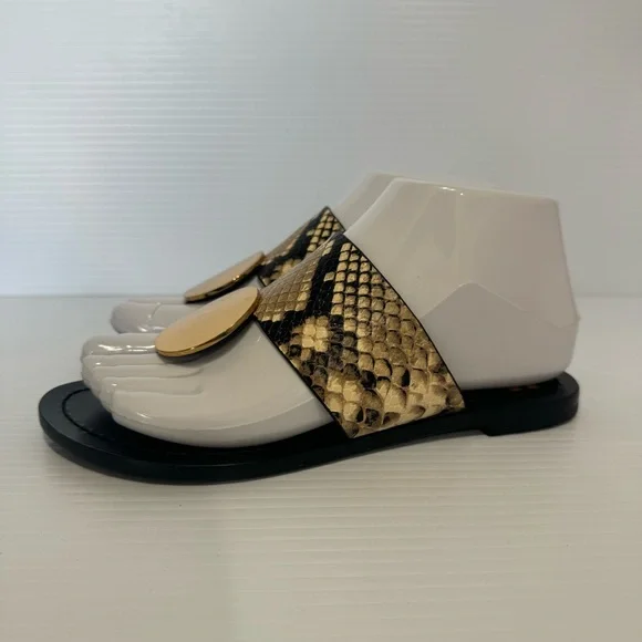 Tory Burch Patos Disk Thong Woven Leather Sandals Size 5 1/2 - Picture 3 of 12